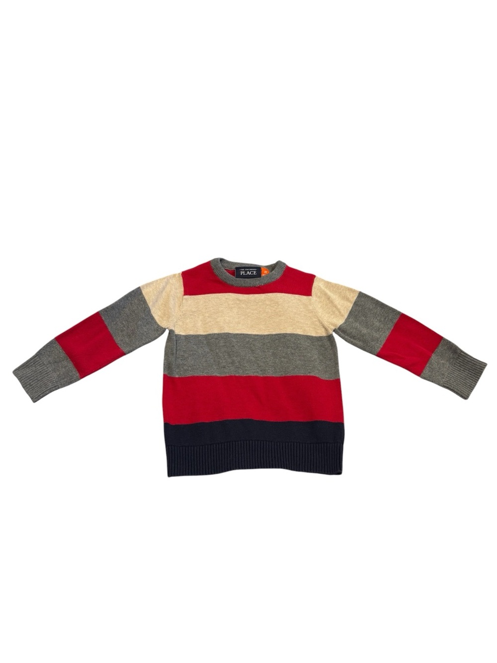 The Childrens Place Striped Crewneck Sweater - Red, Gray, Cream, Navy